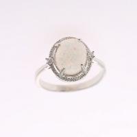 Brass Finger Ring, with Opal, platinum plated & for woman & with cubic zirconia 