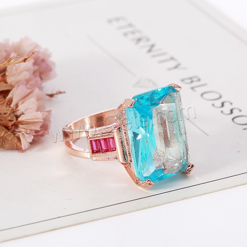Кубическое цирконовое латунное кольцо, Латунь, плакирование настоящим розовым золотом, разный размер для выбора & Женский & с кубическим цирконием, продается PC