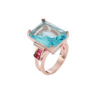 Кубическое цирконовое латунное кольцо, Латунь, плакирование настоящим розовым золотом, разный размер для выбора & Женский & с кубическим цирконием, продается PC