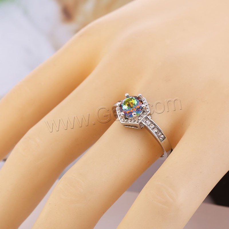 Anillo de dedo de aleación de Zinc, chapado en color de plata, diverso tamaño para la opción & para mujer & con diamantes de imitación, Vendido por UD