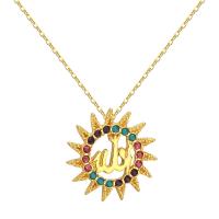 Rhinestone Zinc Alloy Necklace, Sun, gold color plated, oval chain & for woman & with rhinestone, lead & cadmium free, 26mm Approx 15.7 Inch 