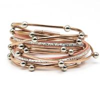 PU Leather Bracelet, with Zinc Alloy, silver color plated, multilayer & folk style & Unisex Approx 14 Inch 