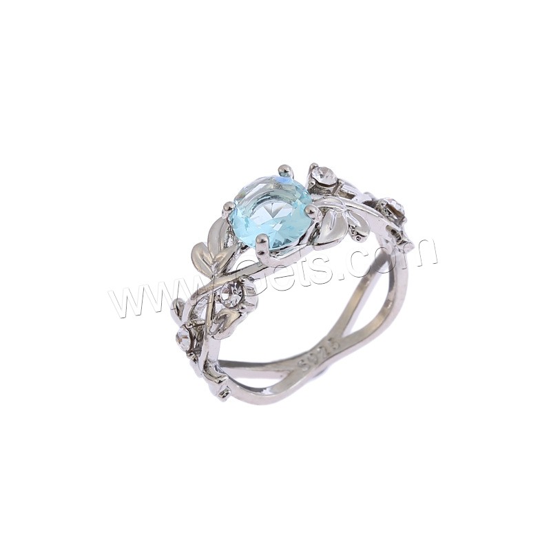 Zinc Alloy Finger Ring, with Sapphire​, silver color plated, different size for choice & for woman, Sold By PC