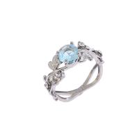 Zinc Alloy Finger Ring, with Sapphire​, silver color plated & for woman 