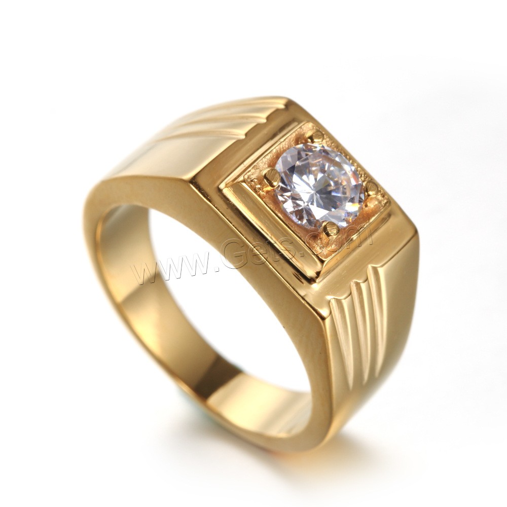 Rhinestone Stainless Steel Finger Ring, gold color plated, different size for choice & for man & with rhinestone, Sold By PC