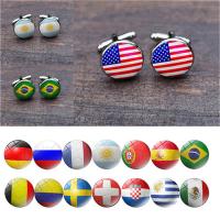 Zinc Alloy Cufflinks, with Glass, Flat Round, silver color plated, national flag design & time gem jewelry & Unisex & decal, lead & cadmium free 