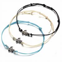 Zinc Alloy Anklet, with Waxed Nylon Cord, Turtle, antique silver color plated, Unisex, mixed colors, lead & cadmium free 