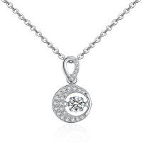 Cubic Zircon Micro Pave Brass Necklace, Round, real silver plated, oval chain & micro pave cubic zirconia & for woman, nickel, lead & cadmium free Approx 17.7 Inch 