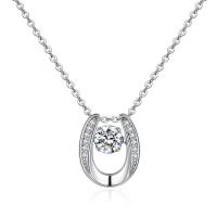 Cubic Zircon Micro Pave Brass Necklace, real silver plated, oval chain & micro pave cubic zirconia & for woman, nickel, lead & cadmium free Approx 17.7 Inch 