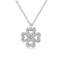 Cubic Zircon Micro Pave Brass Necklace, Four Leaf Clover, real silver plated, oval chain & micro pave cubic zirconia & for woman, nickel, lead & cadmium free Approx 17.7 Inch 
