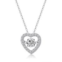 Cubic Zircon Micro Pave Brass Necklace, Heart, real silver plated, oval chain & micro pave cubic zirconia & for woman, nickel, lead & cadmium free Approx 17.7 Inch 