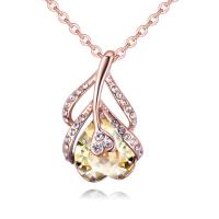 Brass Necklace, with Austrian Crystal, Heart, rose gold color plated, oval chain & for woman & faceted & with rhinestone nickel, lead & cadmium free Approx 17.7 Inch 