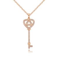 Cubic Zircon Micro Pave Brass Necklace, Key, plated, oval chain & micro pave cubic zirconia & for woman & faceted nickel, lead & cadmium free Approx 17.7 Inch 