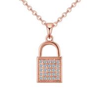 Cubic Zircon Micro Pave Brass Necklace, Lock, plated, oval chain & micro pave cubic zirconia & for woman nickel, lead & cadmium free Approx 17.7 Inch 