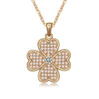Cubic Zircon Micro Pave Brass Necklace, Four Leaf Clover, plated, oval chain & micro pave cubic zirconia & for woman nickel, lead & cadmium free Approx 17.7 Inch 