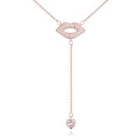 Cubic Zircon Micro Pave Brass Necklace, Lip, plated, oval chain & micro pave cubic zirconia & for woman nickel, lead & cadmium free Approx 17.7 Inch 