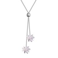 Brass Cubic Zirconia Necklace, Snowflake, plated, oval chain & for woman & with cubic zirconia nickel, lead & cadmium free, 13mm Approx 17.7 Inch 