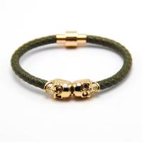 Leather Bracelet, with Zinc Alloy, Skull, plated, punk style & Unisex Approx 8 Inch 
