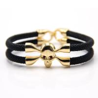 PU Leather Bracelet, with Zinc Alloy, Skull, plated, Double Layer & punk style & Unisex Approx 7.5 Inch 