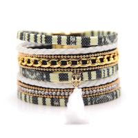 PU Leather Bracelet, with Cotton Cord & Zinc Alloy, Tassel, gold color plated, multilayer & Bohemian style & with rhinestone Approx 7.5 Inch 