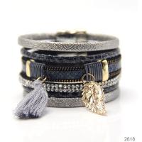 PU Leder Armband, mit Baumwolle Schnur & Zinklegierung, goldfarben plattiert, mehrschichtig & mit Strass, keine, Länge:ca. 7.5 ZollInch, verkauft von Strang