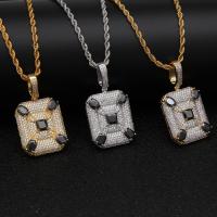 Brass Sweater Chain Necklace, Square, plated, French Rope Chain & for woman & with cubic zirconia 3mm Approx 24 Inch 