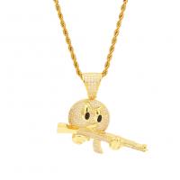 Brass Sweater Chain Necklace, Smiling Face, plated, French Rope Chain & micro pave cubic zirconia & for woman 3mm Approx 24 Inch 