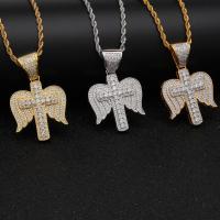 Brass Sweater Chain Necklace, Cross, plated, French Rope Chain & micro pave cubic zirconia & for woman 3mm Approx 24 Inch 
