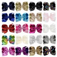Children Hair Clip, Grosgrain Ribbon, with Plastic Sequin & Iron, Bowknot, silver color plated, for children 