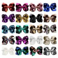Children Hair Clip, Grosgrain Ribbon, with Plastic Sequin & Iron, Bowknot, silver color plated, for children 200mm 