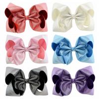 Children Hair Clip, Grosgrain Ribbon, with Iron, Bowknot, silver color plated, for children 200mm 