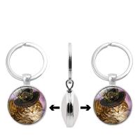 Fashion Time Gem Keychain Key Ring, Zinc Alloy, with Glass, Flat Round, silver color plated, time gem jewelry & Unisex & decal, lead & cadmium free, 30mm 
