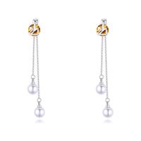 Brass Tassel Earring, with ABS Plastic Pearl, Swan, platinum plated, for woman & with cubic zirconia nickel, lead & cadmium free, 66mm 