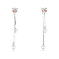 Brass Tassel Earring, with ABS Plastic Pearl, Butterfly, platinum plated, for woman & with cubic zirconia nickel, lead & cadmium free, 70mm 