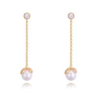 Brass Drop Earring, with ABS Plastic Pearl, plated, micro pave cubic zirconia & for woman nickel, lead & cadmium free 