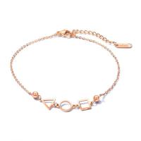 Titanium Steel Anklet, with 2onch extender chain, Geometrical Pattern, rose gold color plated, Korean style & oval chain & for woman, 4mm, 40mm Approx 8 Inch 