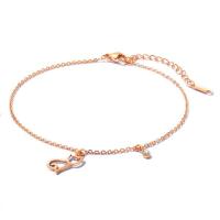 Titanium Steel Anklet, with 2onch extender chain, rose gold color plated, Korean style & oval chain & for woman & with cubic zirconia, 15mm, 3mm Approx 8.5 Inch 