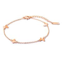 Titanium Steel Anklet, with 2onch extender chain, Butterfly, rose gold color plated, Korean style & oval chain & for woman, 6mm Approx 8 Inch 