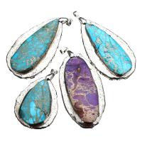 Impression Jasper Pendant, with Brass, silver color plated, mixed, 38-39x50-77x11-12mm Approx 