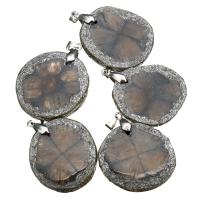Impression Jasper Pendants, with Brass, silver color plated, mixed, 31-34x41- Approx 
