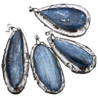 Kyanite Pendant, with Brass, Teardrop, antique silver color plated, 21-28x56- Approx 