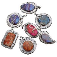 Impression Jasper Pendants, with Brass, antique silver color plated, mixed, 22-26x41-42x7-8mm Approx 