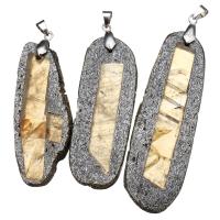 камень хризантема подвеска, с Латунь, плакирован серебром, разнообразный, 16-36x56-86x5-9mm, отверстие:Приблизительно продается PC