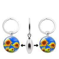 Zinc Alloy Key Chain, with Glass, Flat Round, silver color plated, time gem jewelry & Unisex & decal, lead & cadmium free, 30mm 