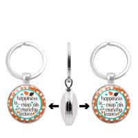 Fashion Time Gem Keychain Key Ring, Zinc Alloy, with Glass, Flat Round, silver color plated, time gem jewelry & Unisex & decal, lead & cadmium free, 30mm 
