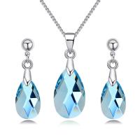 Brass Jewelry Set, earring & necklace, with Austrian Crystal, Teardrop, platinum plated, oval chain & for woman & faceted nickel, lead & cadmium free - Approx 17.7 Inch 