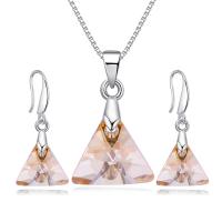 Brass Jewelry Set, earring & necklace, with Austrian Crystal, Triangle, platinum plated, box chain & for woman & faceted nickel, lead & cadmium free - Approx 17.7 Inch 