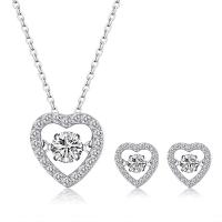 Cubic Zirconia Micro Pave Brass Jewelry Sets, Stud Earring & necklace, Heart, platinum plated, oval chain & micro pave cubic zirconia & for woman, nickel, lead & cadmium free - .7length_approx Inch 
