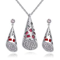 Cubic Zirconia Micro Pave Brass Jewelry Sets, earring & necklace, platinum plated, oval chain & micro pave cubic zirconia & for woman & faceted & hollow lead & cadmium free - Approx 17.7 Inch 