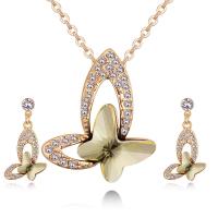 Brass Jewelry Set, earring & necklace, with Austrian Crystal, Butterfly, real gold plated, oval chain & micro pave cubic zirconia & for woman & faceted lead & cadmium free - Approx 17.7 